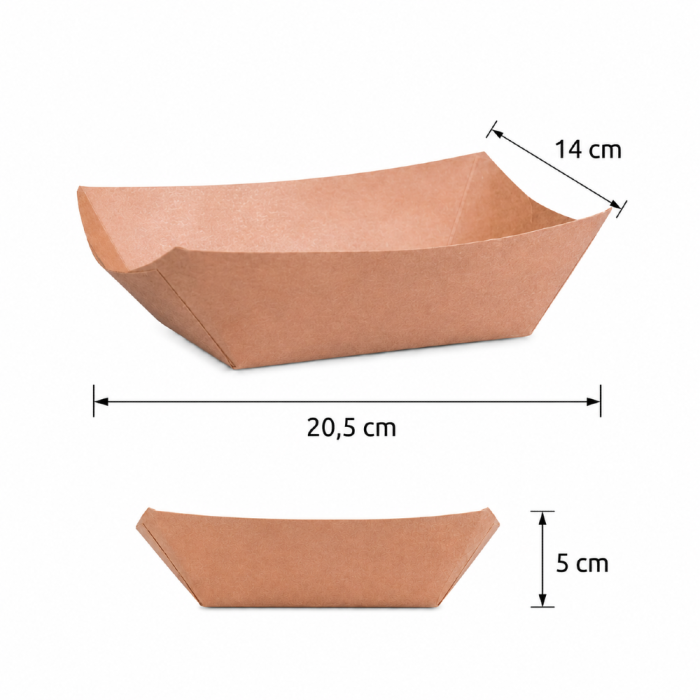 Tacka papierowa, kraft, duża - 20,5 cm x 14 cm x 5 cm - 50 sztuk