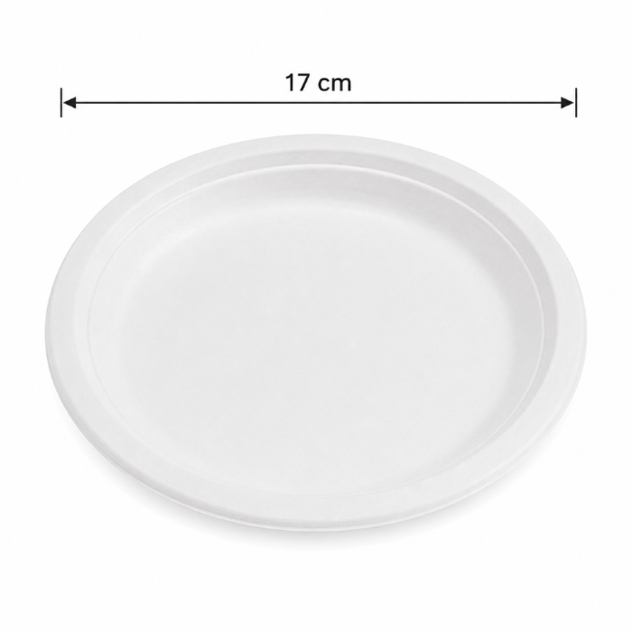 Talerz z trzciny cukrowej biały, okrągły, fi 17 cm - 50 sztuk