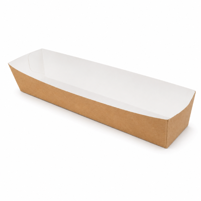 Tacka papierowa prostokątna głęboka biało-brązowa, 21 x 4 x 3,5 cm - 100 szt.