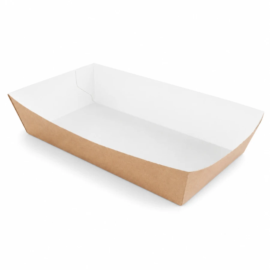 Tacka papierowa prostokątna głęboka biało-brązowa, 15 x 8,5 x 3,5 cm - 100 szt.