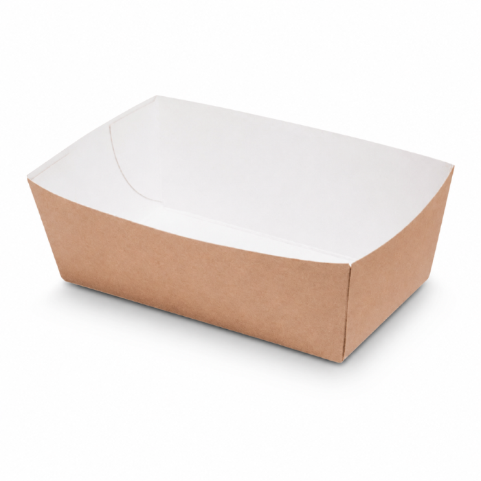 Tacka papierowa prostokątna głęboka biało-brązowa, 14 x 8 x 5,5 cm - 100 szt.