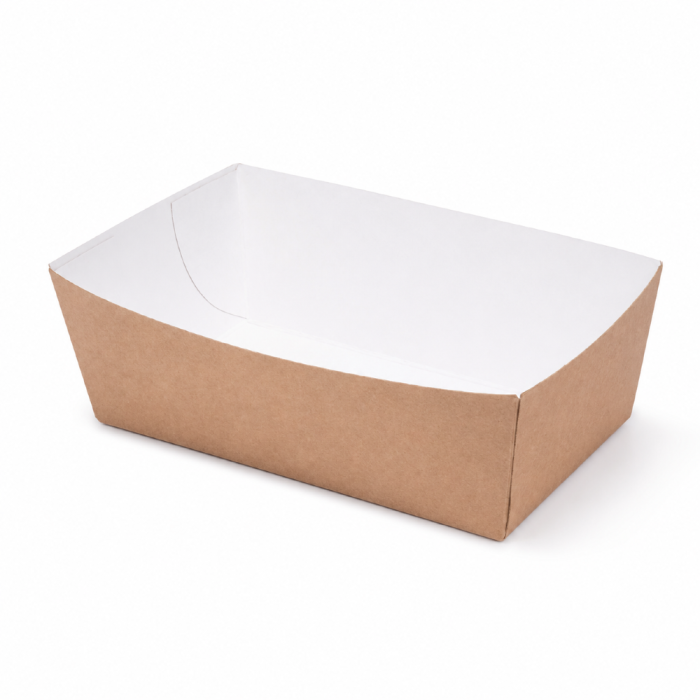 Tacka papierowa prostokątna głęboka biało-brązowa, 12 x 6 x 4 cm - 100 szt.