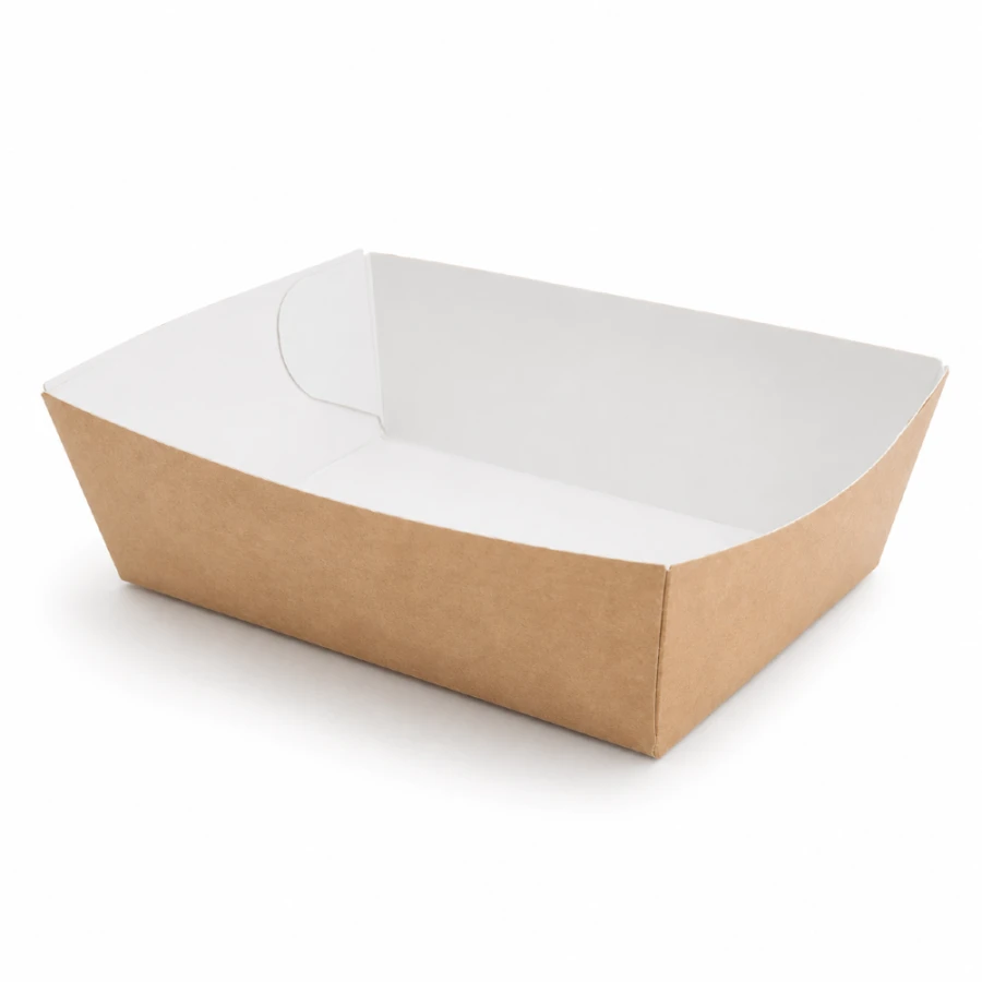 Tacka papierowa prostokątna głęboka biało-brązowa, 9 x 6 x 3 cm - 100 szt.