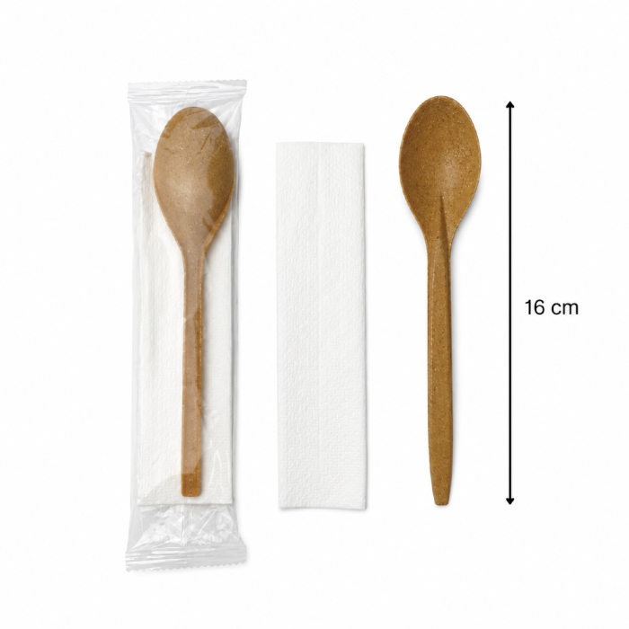 Łyżka z włókien drzewnych WPC + serwetka - 200 sztuk