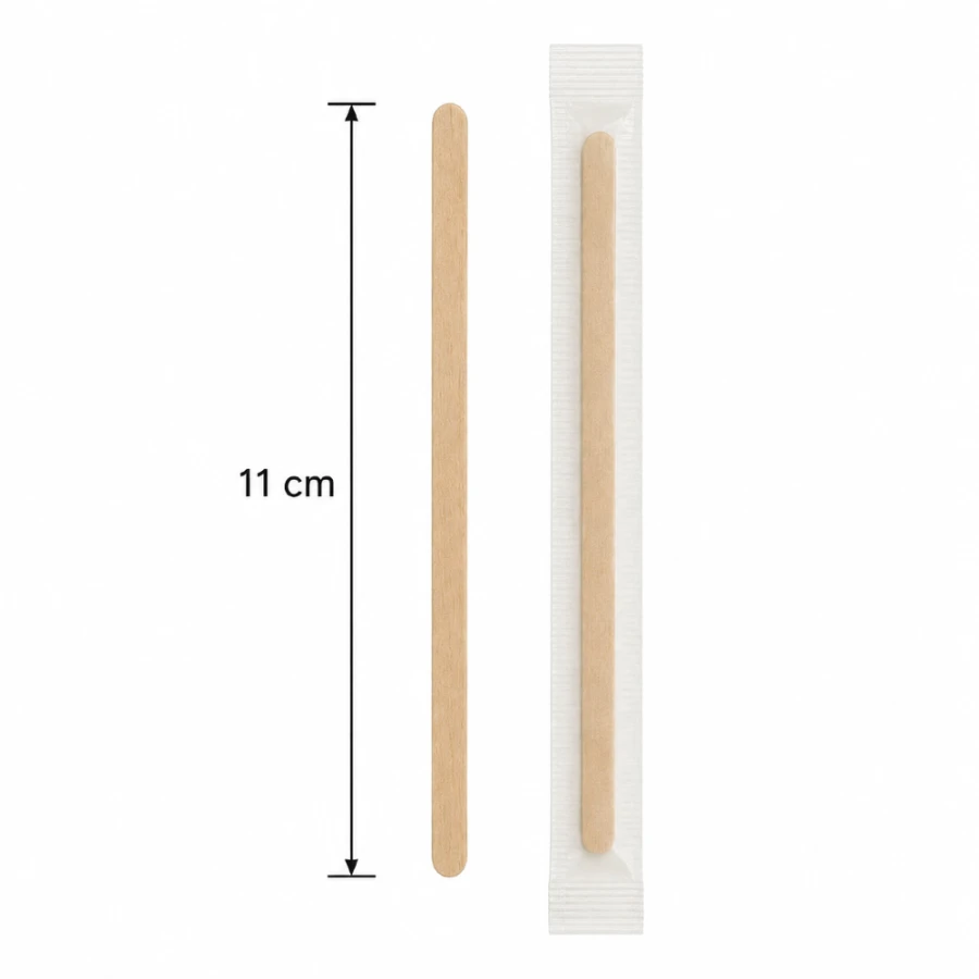 Drewniane mieszadełka 11 cm pojedynczo pakowane - 1000 sztuk