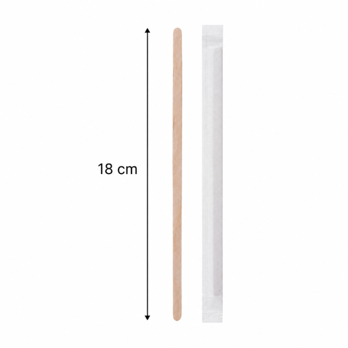 Drewniane mieszadełka pakowane pojedynczo 18 cm - 1000 sztuk
