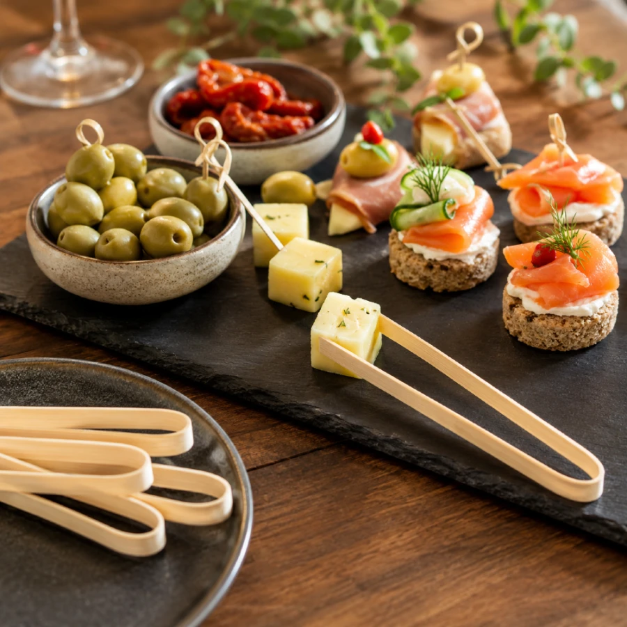 Szczypce do przekąsek 10 cm fingerfood, bambusowe - 50 szt.