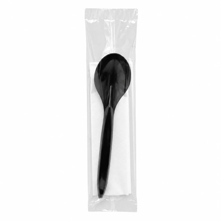 Zestaw czarna łyżka 18 cm z PS + serwetka - 350 szt.