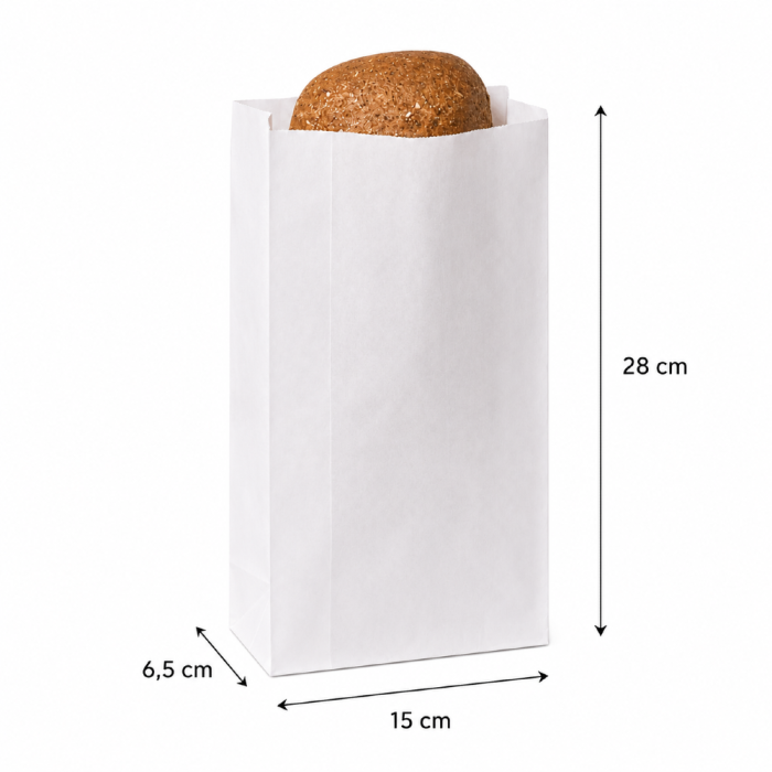 Torebka fałdowa biała 15 cm x 6,5 cm x 28 cm - 1000 sztuk