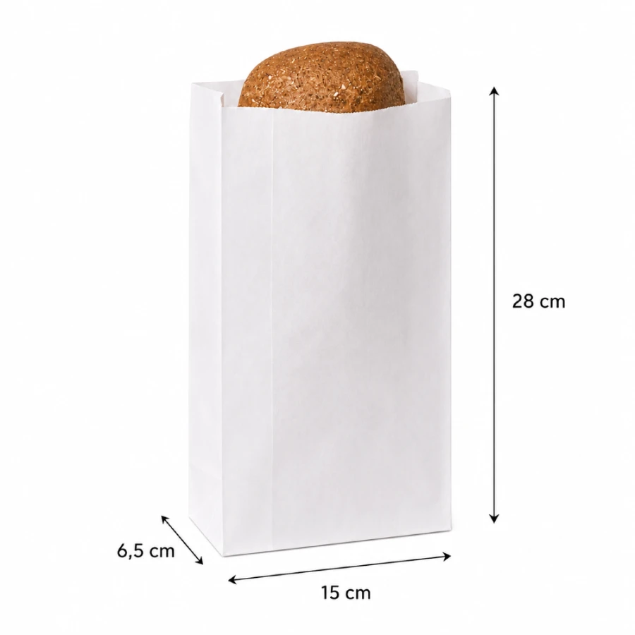 Torebka fałdowa biała 15 cm x 6,5 cm x 28 cm - 1000 sztuk