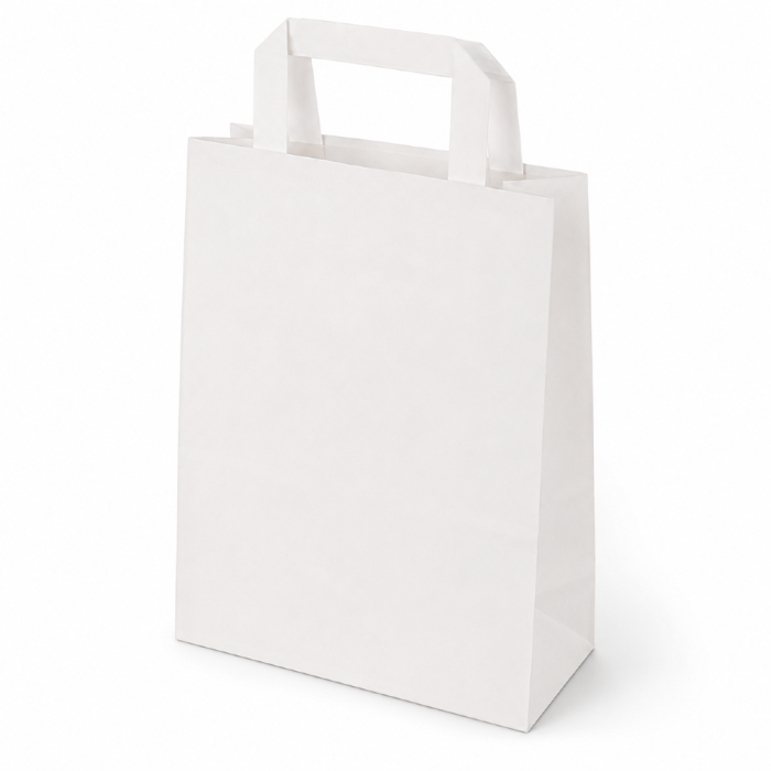 Torba papierowa z uchwytem płaskim biała 22 cm x 18 cm x 10 cm - 50 sztuk