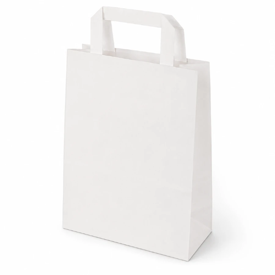 Torba papierowa z uchwytem płaskim biała 22 cm x 18 cm x 10 cm - 50 sztuk