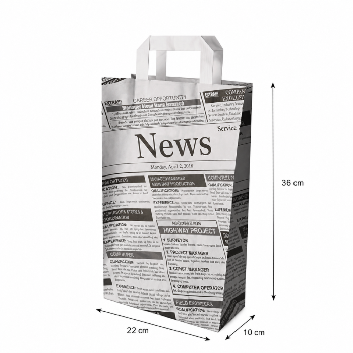 Torba papierowa Newsprint 36 cm x 22 cm x 10 cm - 50 sztuk