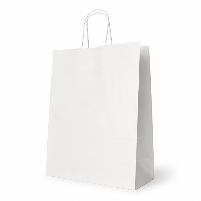 Torba papierowa z uchwytem skrętnym biała 35 cm x 26 cm x 12 cm - 25 sztuk
