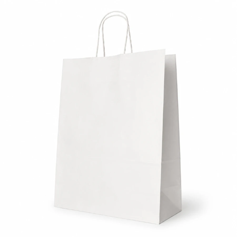 Torba papierowa z uchwytem skrętnym biała 35 cm x 26 cm x 12 cm - 25 sztuk