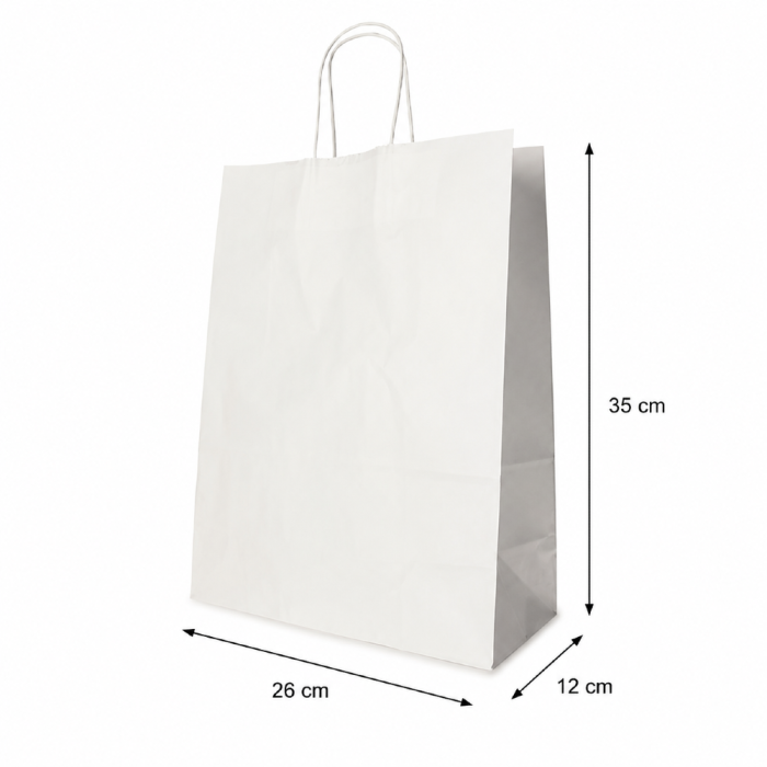 Torba papierowa z uchwytem skrętnym biała 35 cm x 26 cm x 12 cm - 25 sztuk