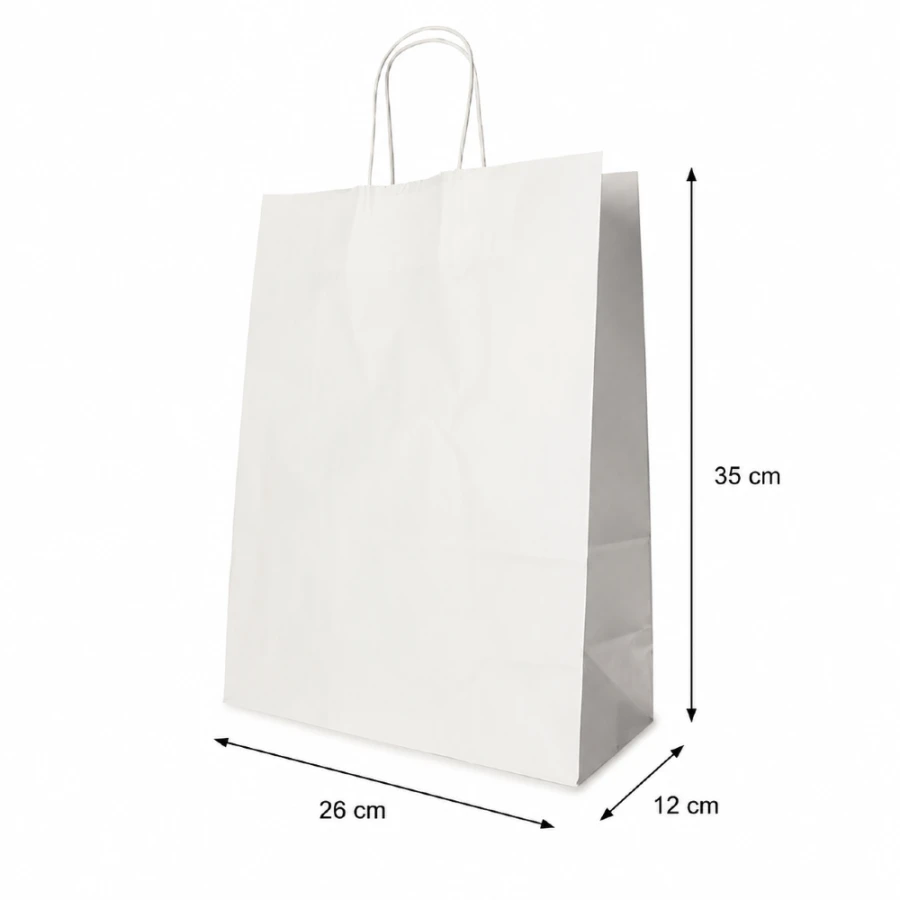 Torba papierowa z uchwytem skrętnym biała 35 cm x 26 cm x 12 cm - 25 sztuk