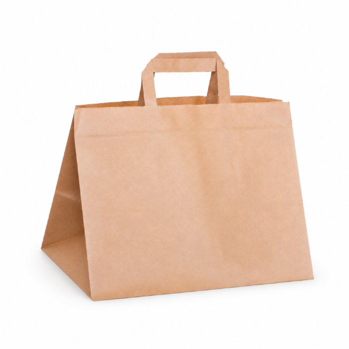 Torba papierowa z uchwytem płaskim kraft 32 cm x 22 cm x 25 cm - 250 sztuk