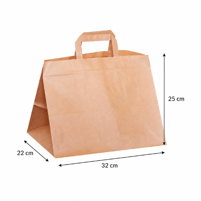 Torba papierowa z uchwytem płaskim kraft 32 cm x 22 cm x 25 cm - 250 sztuk