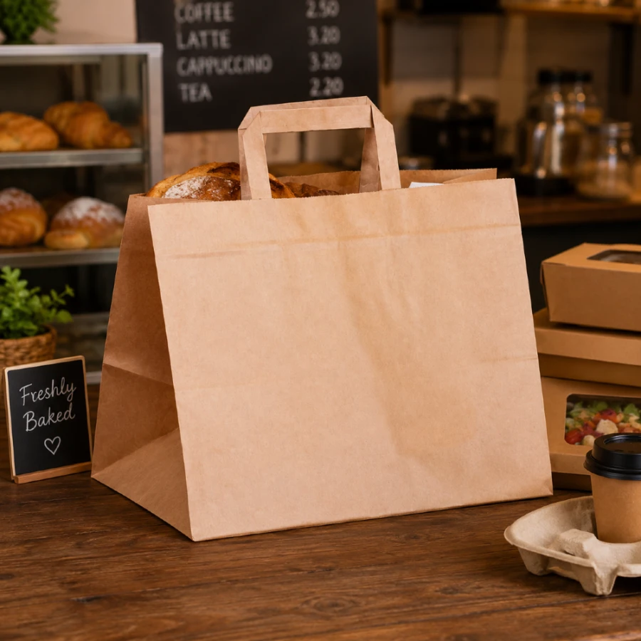 Torba papierowa z uchwytem płaskim kraft 32 cm x 22 cm x 25 cm - 250 sztuk