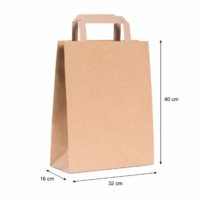 Torba papierowa z uchwytem płaskim kraft 32 cm x 16 cm x 40 cm - 250 sztuk