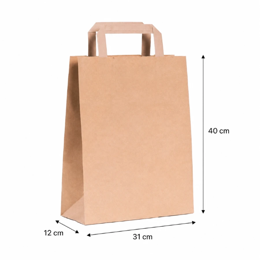 Torba papierowa z uchwytem płaskim kraft 31 cm x 12 cm x 40 cm - 250 sztuk