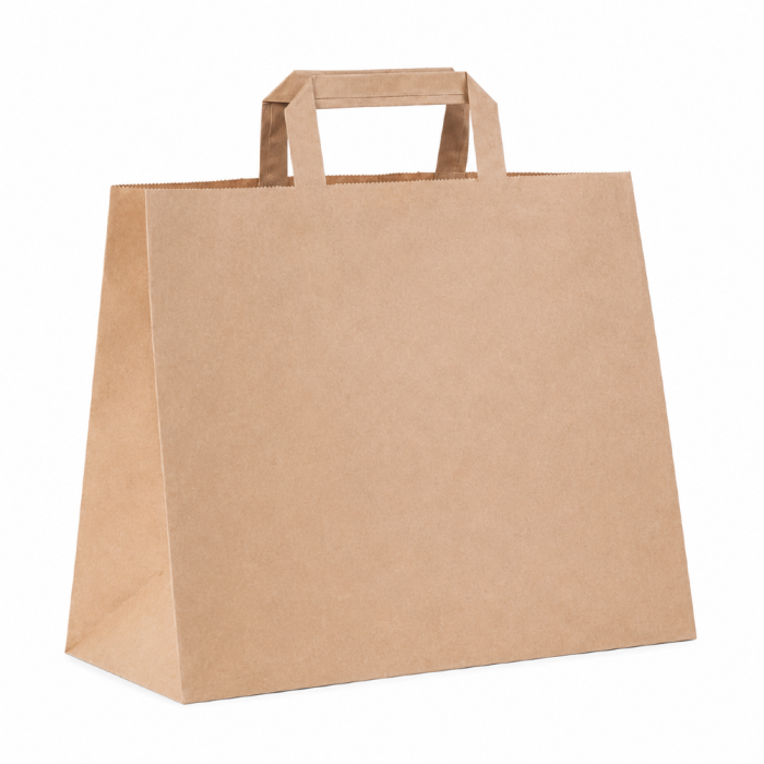 Torba papierowa z uchwytem płaskim kraft 26 cm x 17 cm x 33 cm - 250 sztuk