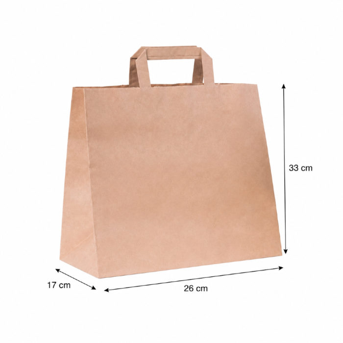 Torba papierowa z uchwytem płaskim kraft 26 cm x 17 cm x 33 cm - 250 sztuk