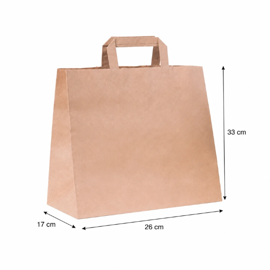 Torba papierowa z uchwytem płaskim kraft 26 cm x 17 cm x 33 cm - 250 sztuk