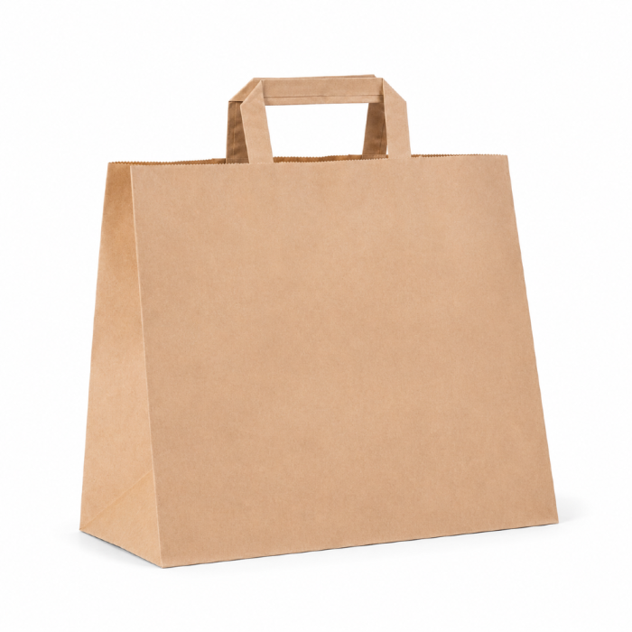 Torba papierowa z uchwytem płaskim kraft 26 cm x 17 cm x 30 cm - 250 sztuk