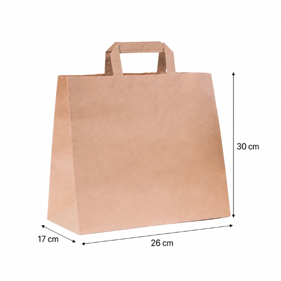 Torba papierowa z uchwytem płaskim kraft 26 cm x 17 cm x 30 cm - 250 sztuk