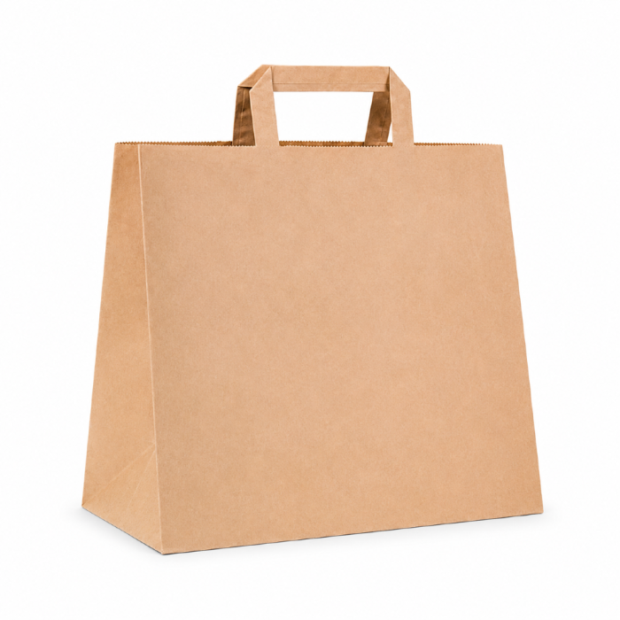Torba papierowa z uchwytem płaskim kraft 26 cm x 17 cm x 28 cm - 250 sztuk