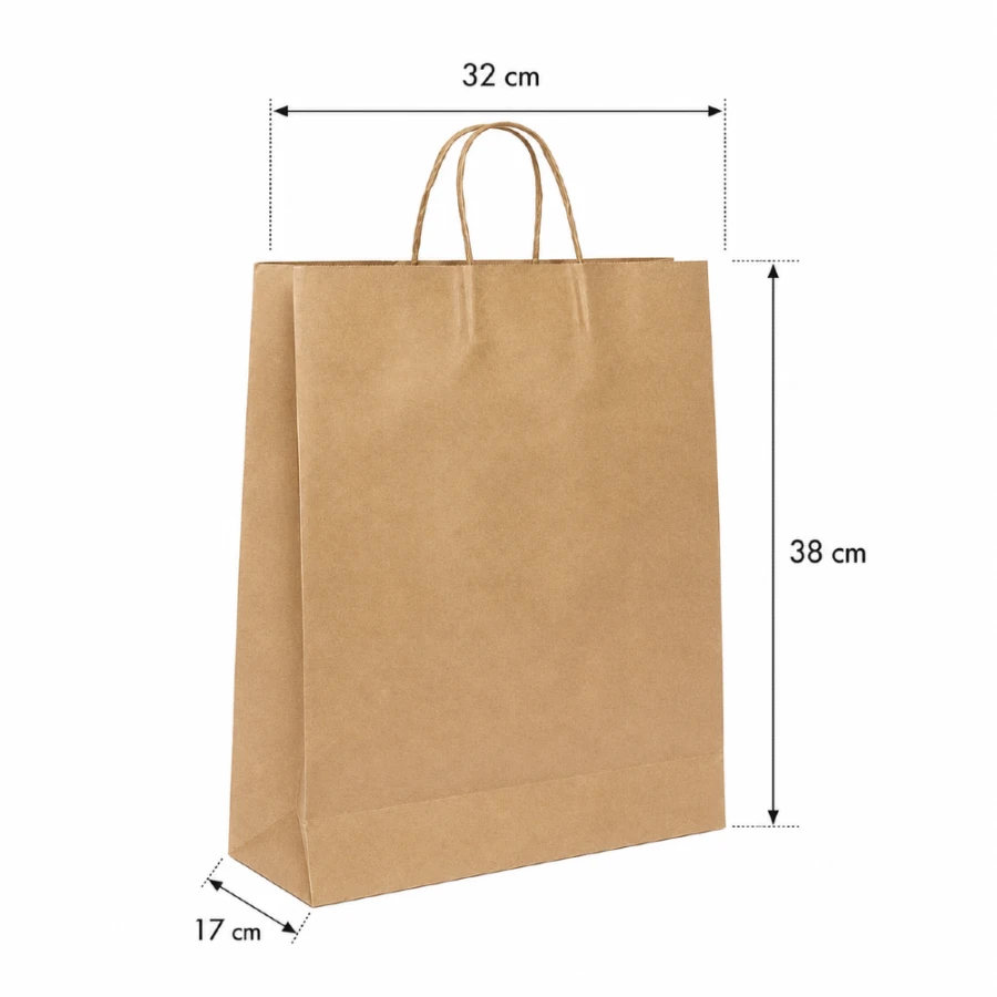 Torba papierowa z uchwytem skrętnym kraft 32 cm x 17 cm x 38 cm - 200 sztuk