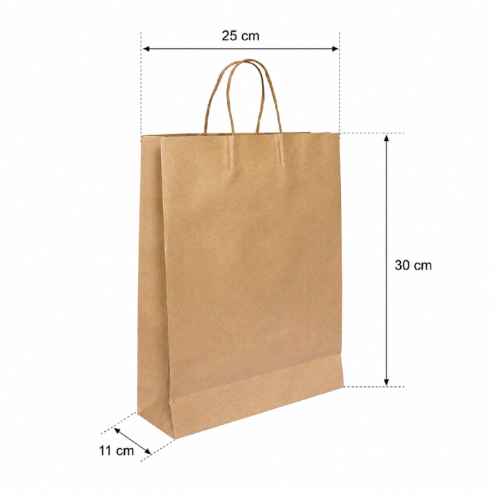 Torba papierowa z uchwytem skrętnym kraft 25 cm x 11 cm x 30 cm - 200 sztuk