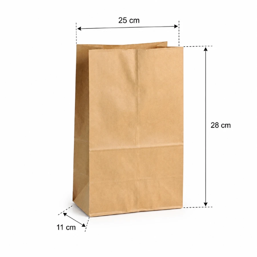 Torebka fałdowa kraft 25 cm x 11 cm x 28 cm - 500 sztuk