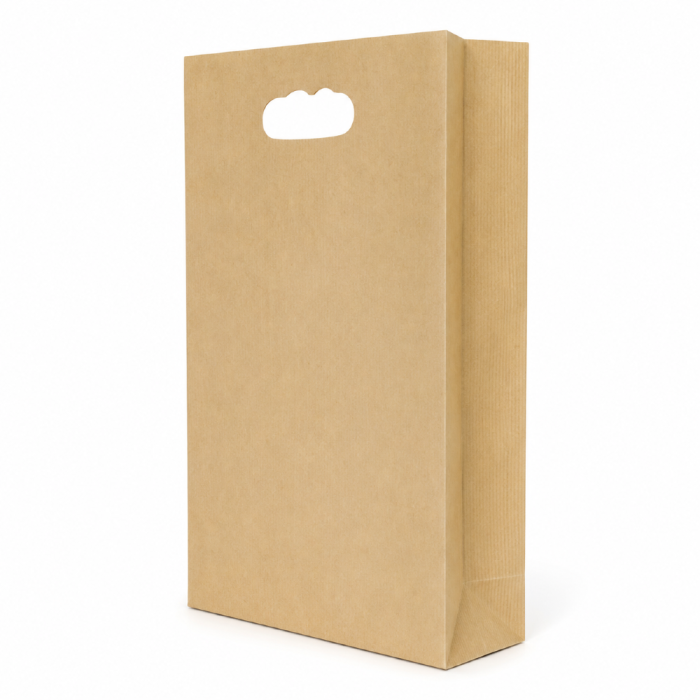 Torebka fałdowa zakupowa kraft 20 cm x 6,5 cm x 30,5 cm - 500 sztuk