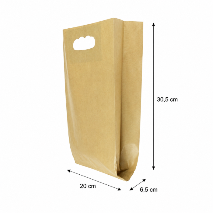Torebka fałdowa zakupowa kraft 20 cm x 6,5 cm x 30,5 cm - 500 sztuk