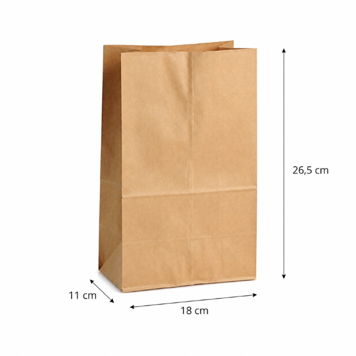 Torebka fałdowa kraft 18 cm x 11 cm x 26,5 cm - 500 sztuk