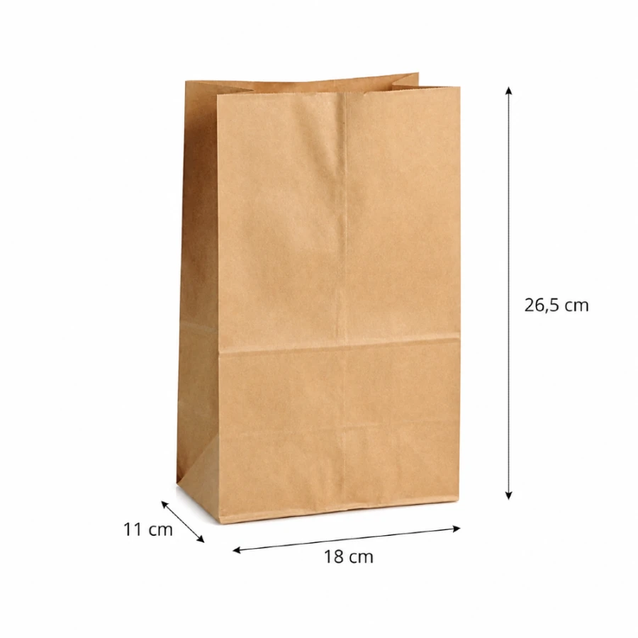 Torebka fałdowa kraft 18 cm x 11 cm x 26,5 cm - 500 sztuk