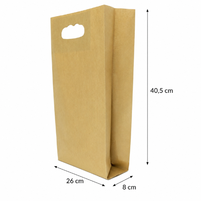 Torebka fałdowa zakupowa kraft 26 cm x 8 cm x 40,5 cm - 250 sztuk