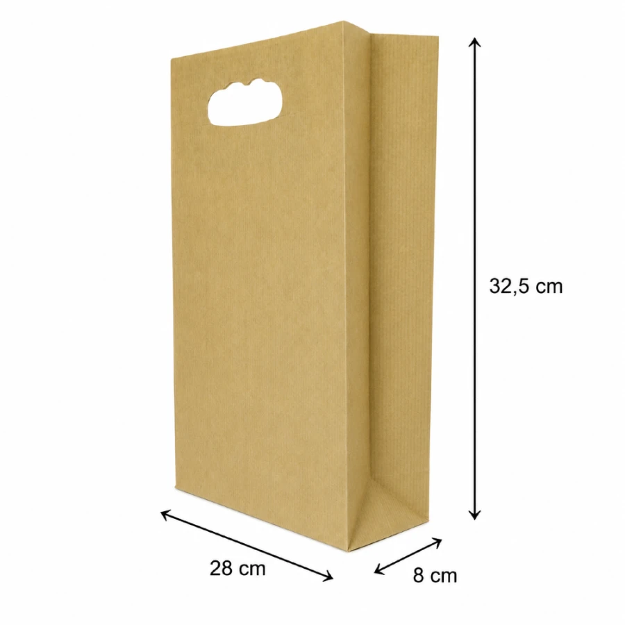 Torebka fałdowa zakupowa kraft 28 cm x 8 cm x 32,5 cm - 500 sztuk