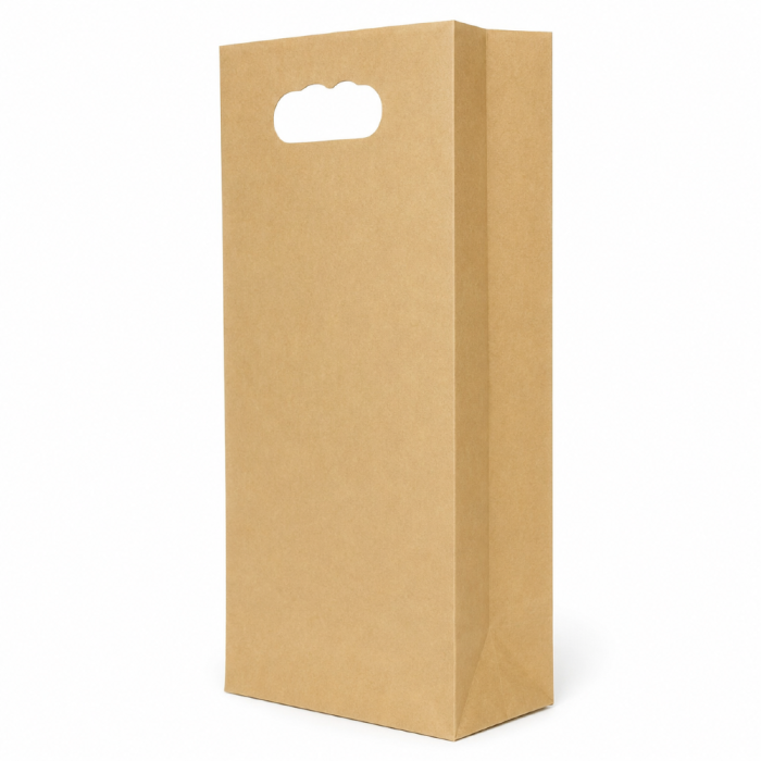 Torebka fałdowa zakupowa kraft 20 cm x 6,5 cm x 27 cm - 500 sztuk