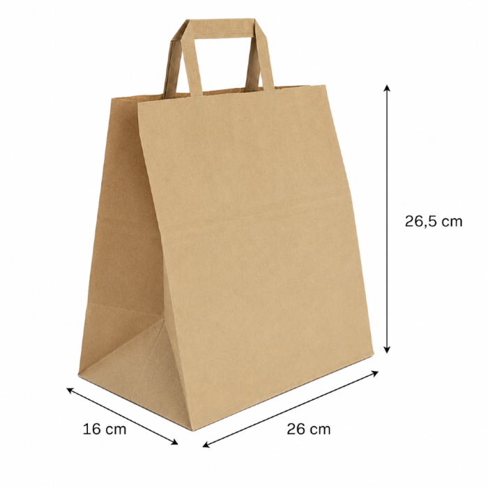 Torba papierowa z uchem kraft - 26 x 16 x 26,5 cm - 50 szt.