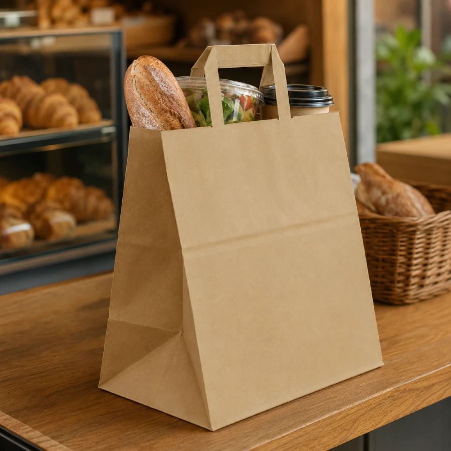 Torba papierowa z uchem kraft - 26 x 16 x 26,5 cm - 50 szt.