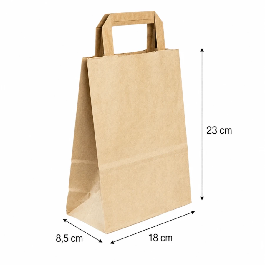 Torba papierowa kraft z uchem - 18 x 8,5 x 23 cm - 50 szt.