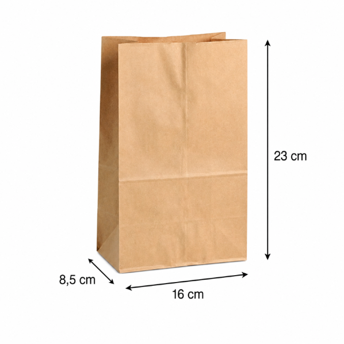 Torba papierowa kraft - 16 cm x 8,5 cm x 23 cm - 1000 sztuk