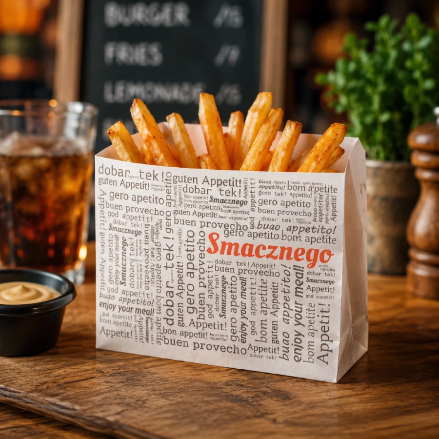 Papierowa torebka biała na frytki 14 cm x 10 cm - 200 sztuk