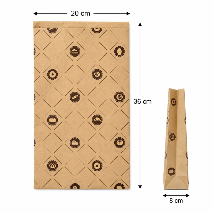 Torebka fałdowa kraft 20 cm x 8 cm x 36 cm - 1000 sztuk