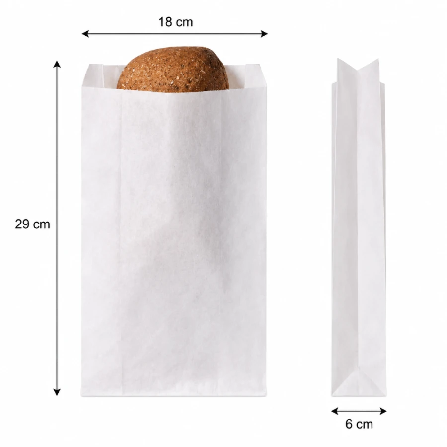 Torebka fałdowa biała 18 cm x 6 cm x 29 cm - 1000 sztuk