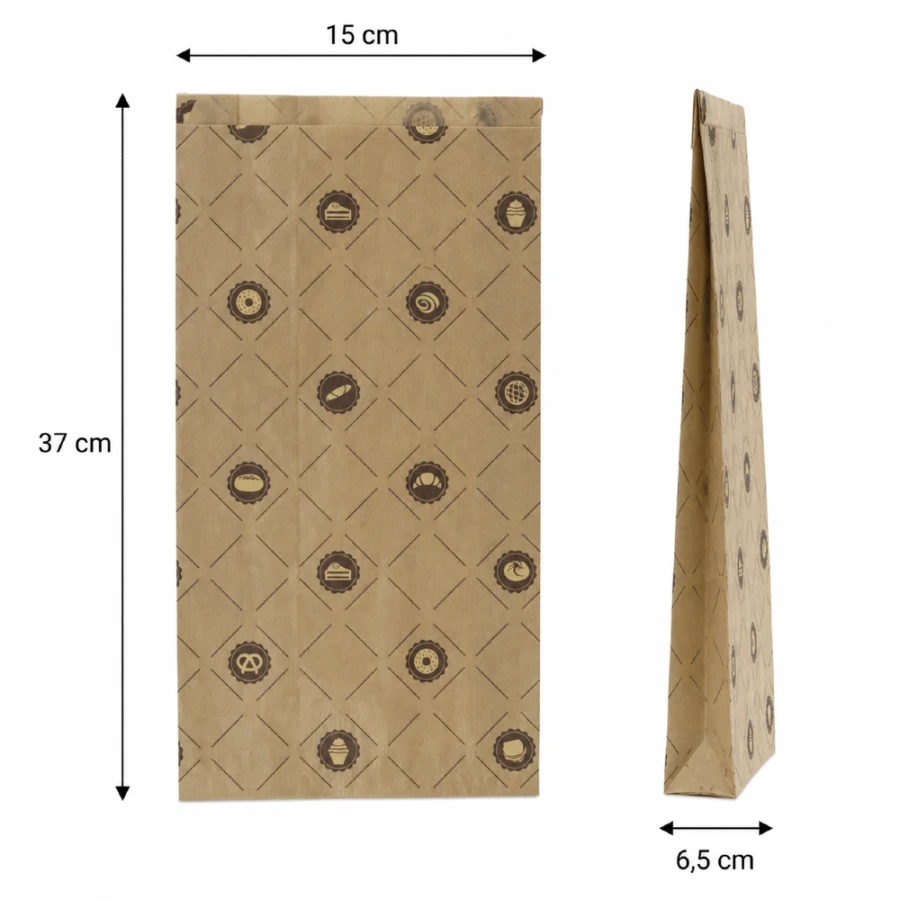 Torebka fałdowa kraft 15 cm x 6,5 cm x 37 cm - 1000 sztuk